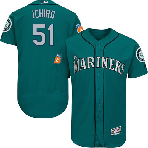 Mariners #51 Ichiro Suzuki Green Flexbase Authentic Collection Stitched MLB Jersey - Click Image to Close